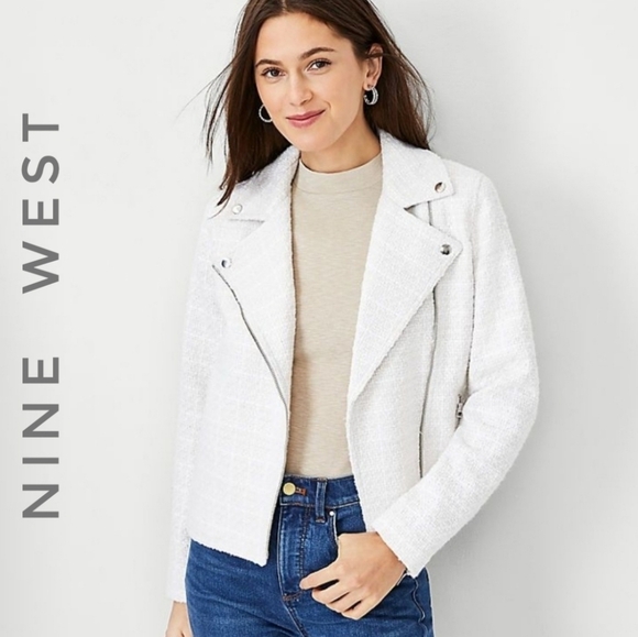 Nine West Jackets & Blazers - Nine West Textured White Moto Jacket